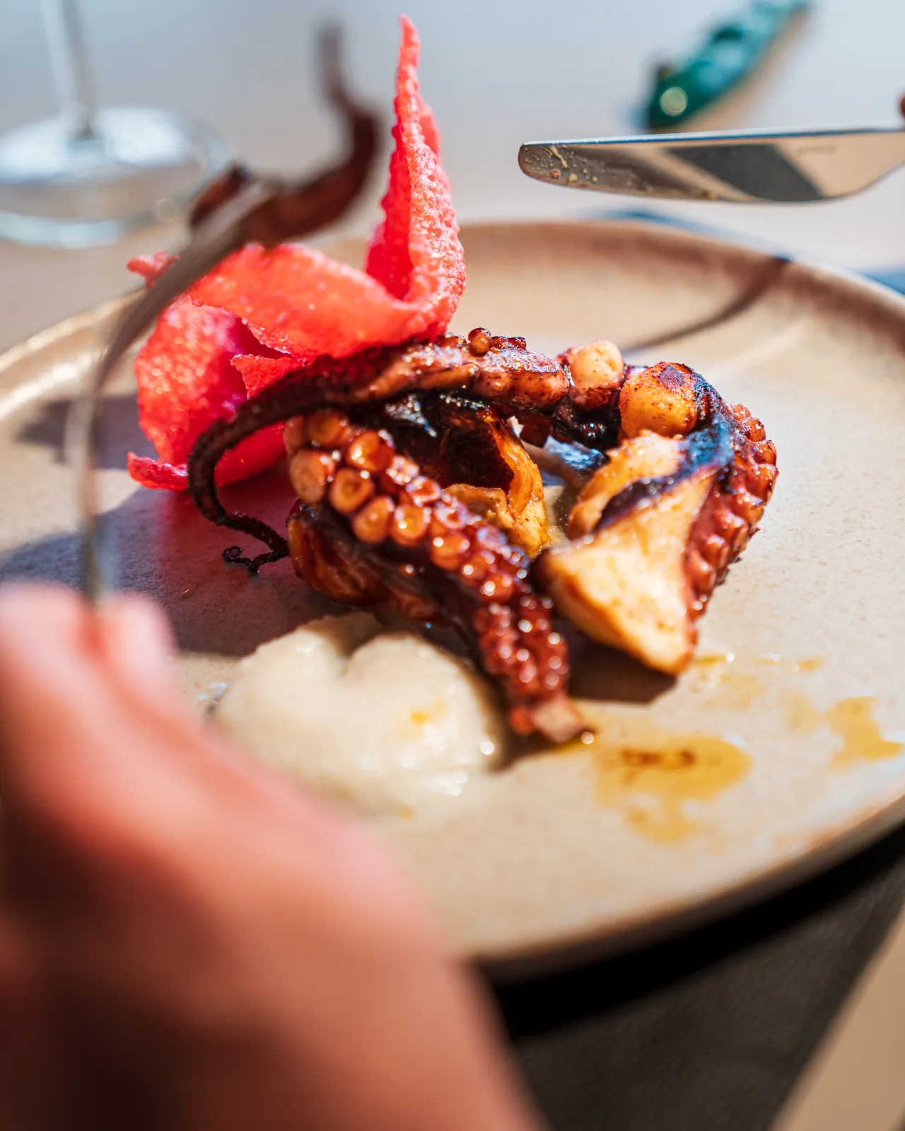 Barbecue-glazed octopus tentacle